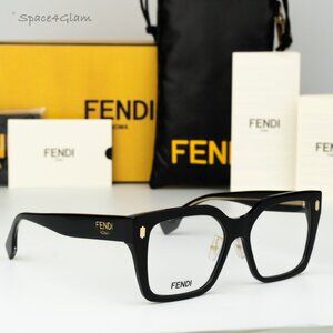 Fendi Women Eyeglasses Black Demo Square FE50085F FENDI ROMA 001 NEW AUTHENTIC
